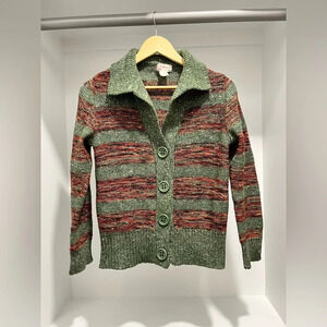 Vintage Les Tricots Caroll wool blend striped cardigan sweater made in Italy S